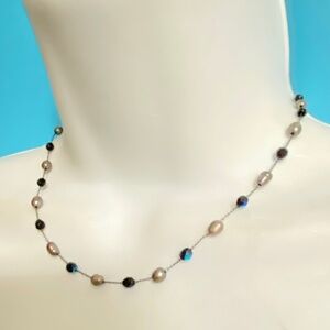 LIA SOPHIA Natural Pearls AB Glass Beads Dainty Black Chain Necklace